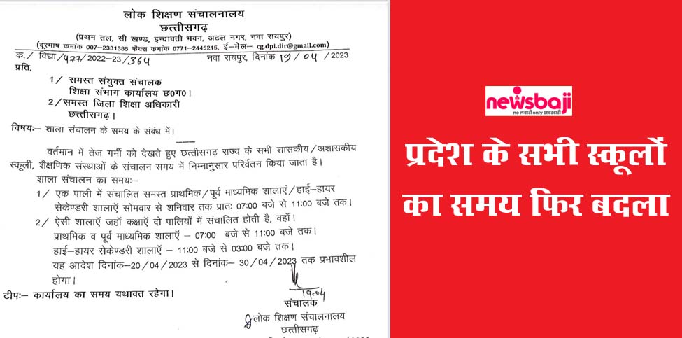 छत्तीसगढ़ में भीषण गर्मी के बीच स्कूलों के समय में फिर बदलाव किया गया है.